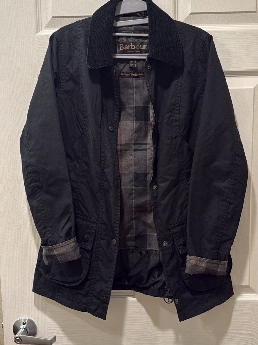 Barbour Black Lightweight Field Jacket with Tartan Interior